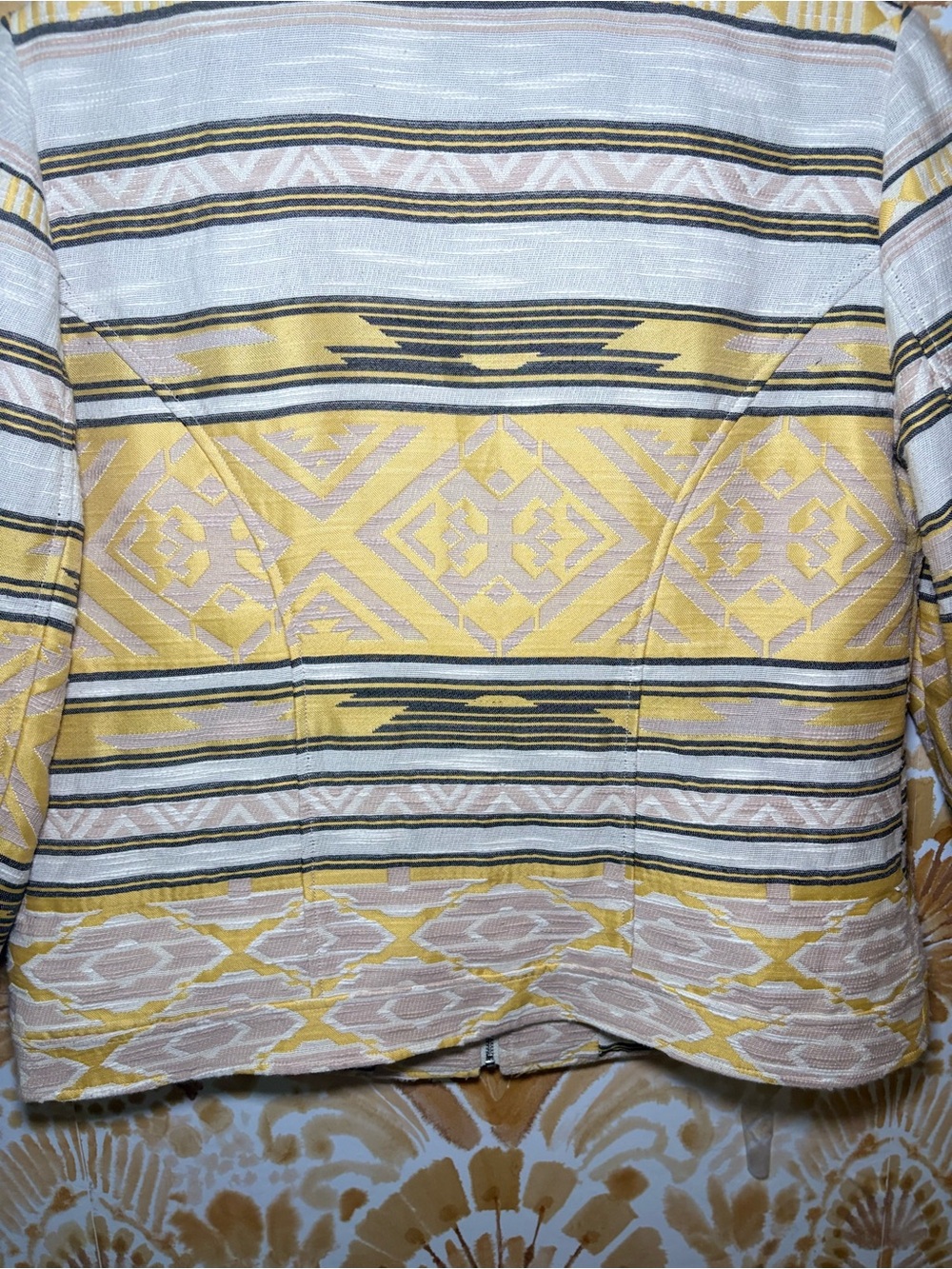 Chico's Tribal Print Zip Jacket Yellow Geometric Moto Jacket Boho Southwestern - Picture 11 of 13